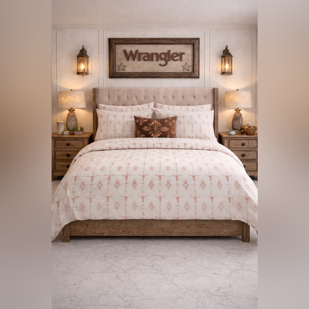Wrangler Cream and Dusty Rose Southwestern Queen Sheet Set